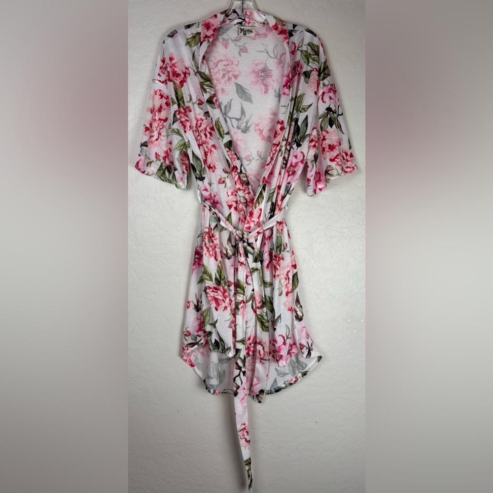 Show Me Your MuMu Floral Rose Kimono Robe Pink Green White Belted OS 0405